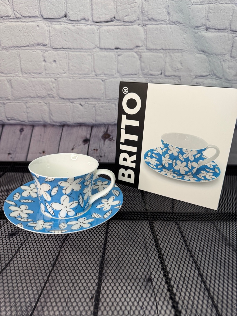 BRITTO Blue Floral Bone China Teacup & Saucer